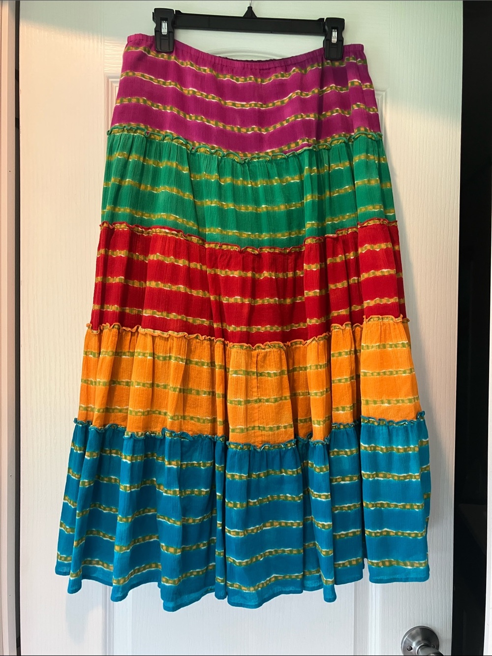 Vibrant Multicolor Tiered A-Line Midi Skirt